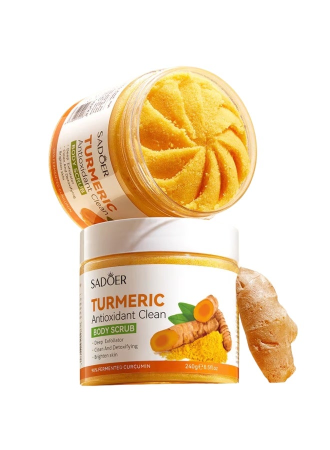 SADOER 240G Turmeric Body Scrub, Antioxidant Clean Deep Exfoliator Detoxifying Skin Brightening Turmeric Body Scrub, 98% Fermented Curcumin for Water Lock & Tender Skin - Image 3